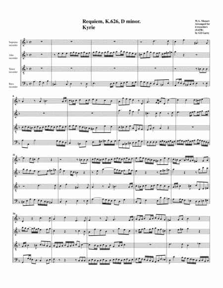 Kyrie from Requiem K.626 (arrangement for 4 recorders) (arr. Gil Garty)