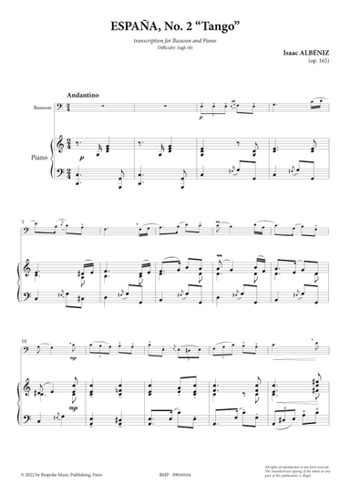 Espana n°2 - Tango - Bassoon (arr. BMP)