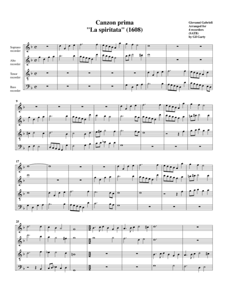 Canzon no.1 "La Spiritata" a4 (1608) (arrangement for 4 recorders) (arr. Gil Garty)