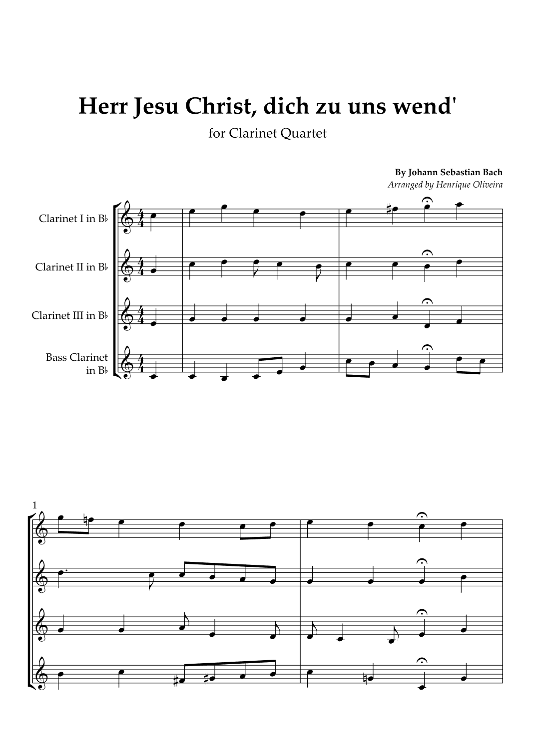 Bach's Choral - "Herr Jesu Christ, dich zu uns wend'" (Clarinet Quartet) (arr. Henrique Oliveira)