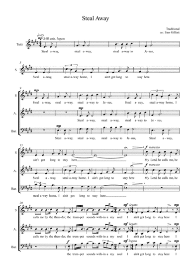 Steal Away (SAB choir a cappella) (arr. Sam Gilliatt)
