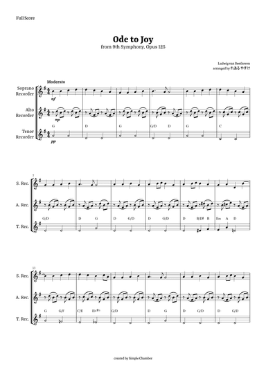 Ode to Joy for Recorder Trio by Beethoven Opus 125 (arr. れある やすけ)