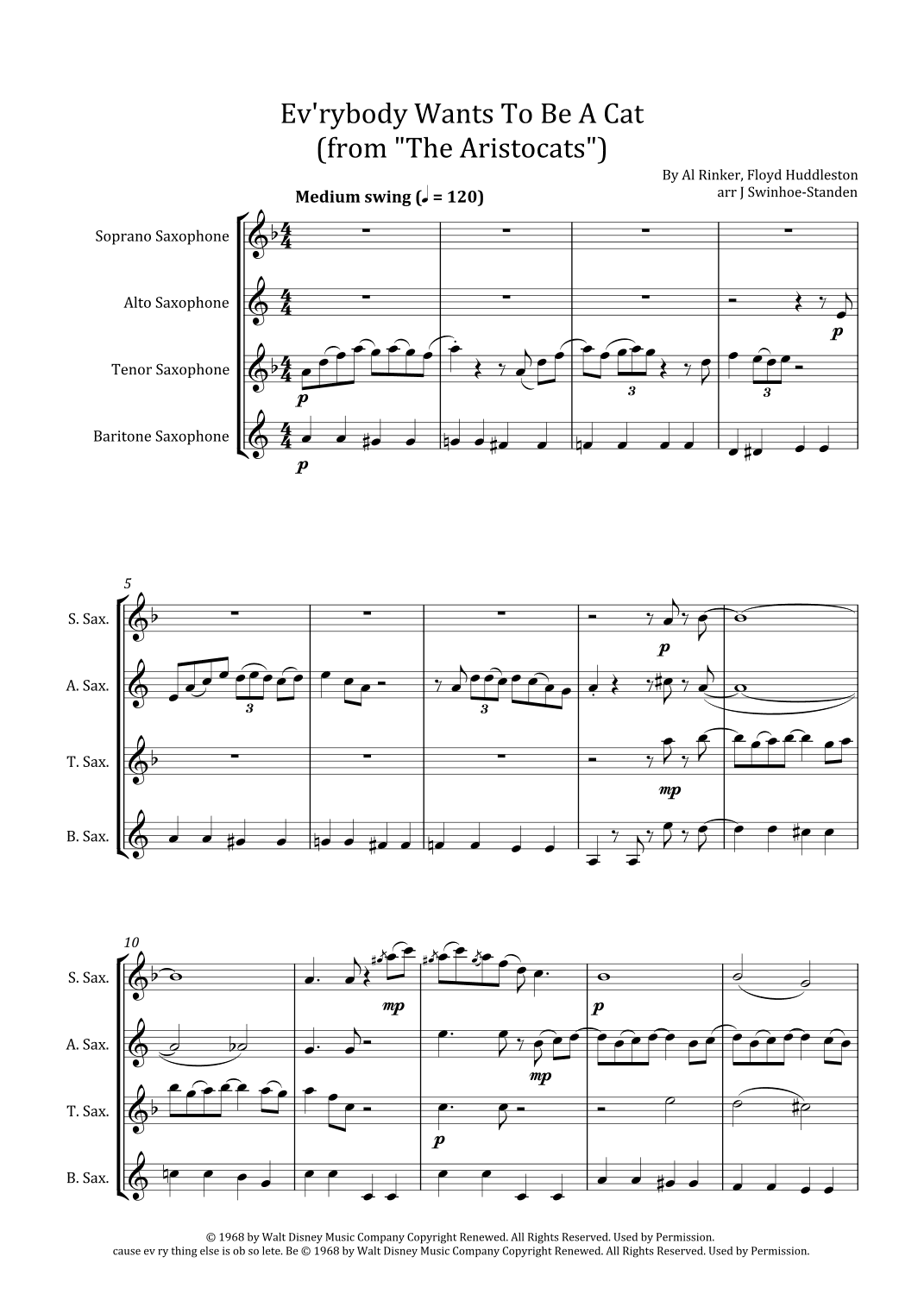 Ev'rybody Wants To Be A Cat (arr. J Swinhoe-Standen)