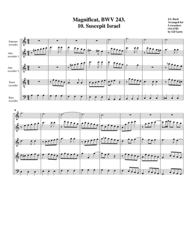 Suscepit Israel from Magnificat, BWV 243 (arrangement for 5 recorders) (arr. Gil Garty)