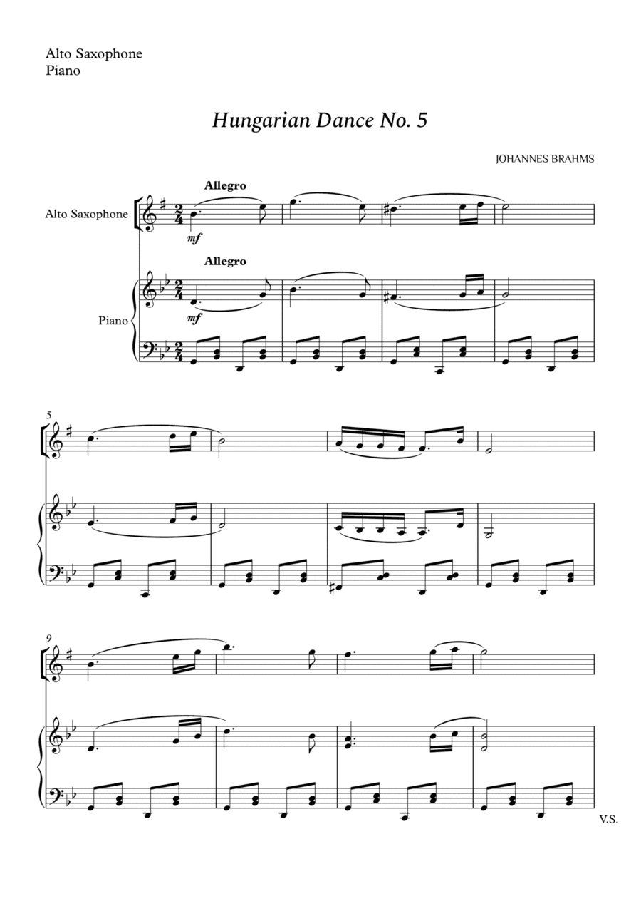 Hungarian Dance No. 5 for Alto Sax and Piano (arr. Cássio Silva Chaves)