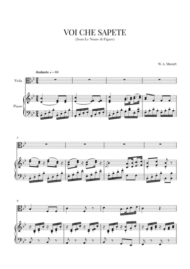 Mozart - Voi Che Sapete (for Viola and Piano) (arr. Cadenza Editions)