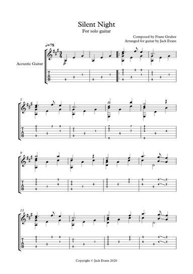 Silent Night for solo guitar (arr. Jack Evans)