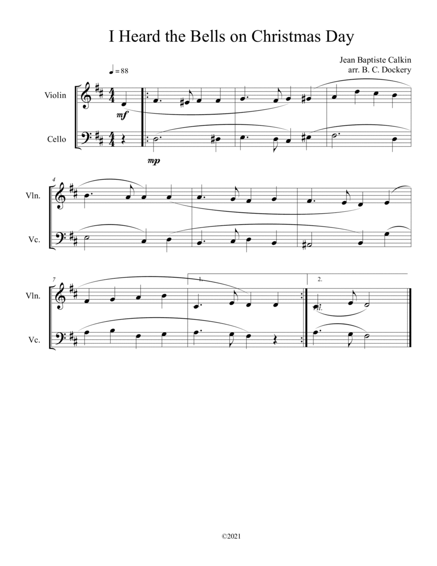 I Heard the Bells on Christmas Day (Violin and Cello Duet) (arr. B. C. Dockery)