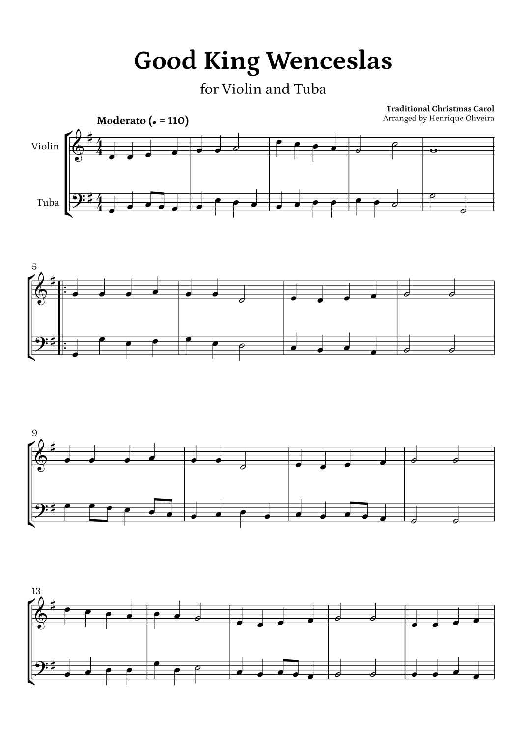 Good King Wenceslas (Violin and Tuba) - Beginner Level (arr. Henrique Oliveira)