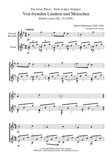 Von fremden Landern / Far Away Places for descant recorder and guitar (arr. Amadeus Music)