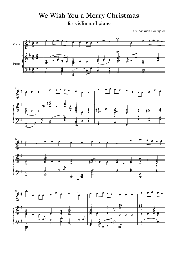 We Wish You a Merry Christimas - Easy Violin Solo with Piano Accompaniment (arr. Amanda Rodrigues)