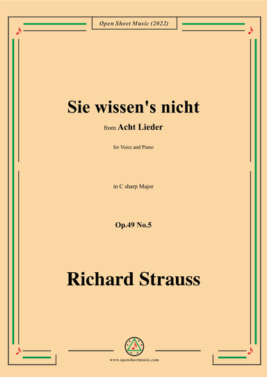 Richard Strauss-Sie wissen's nicht,in C sharp Major (arr. OSM Press)