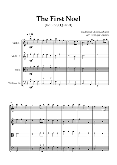 The First Noel (String Quartet) - Intermediate Level (arr. Henrique Oliveira)