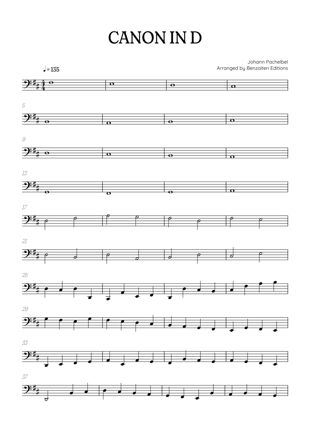 Pachelbel Canon in D • tuba sheet music (arr. Benzaiten Editions)