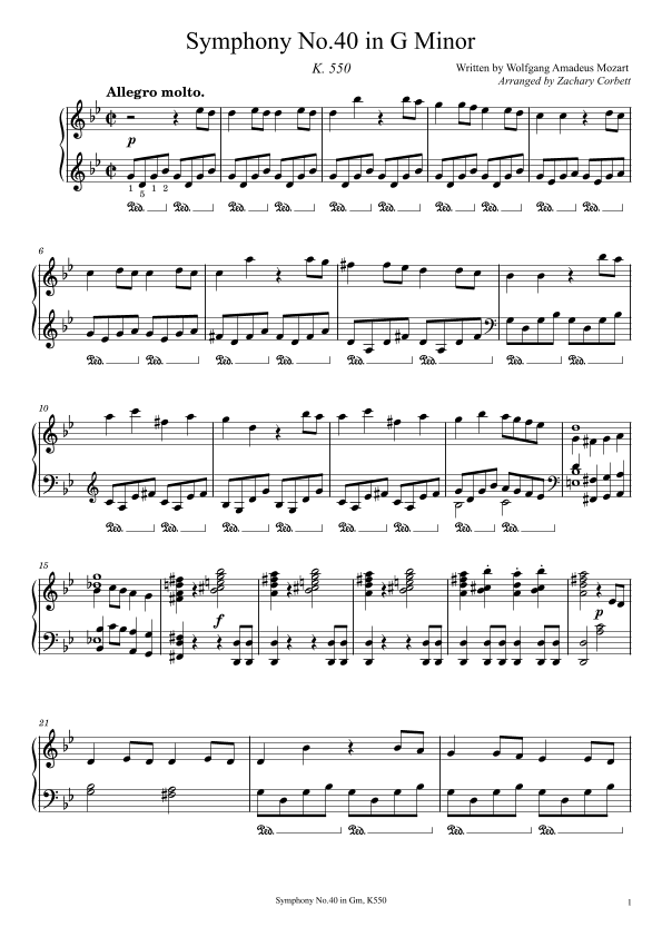 Symphony No. 40 in G Minor K. 550 (arr. Zachary Corbett)