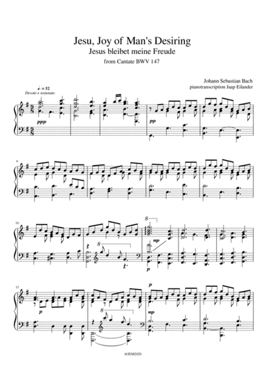 J. S. Bach, Jesu, Joy of man's Desiring/Jesus bleibet meine Freude BWV 147, arrangment for piano by