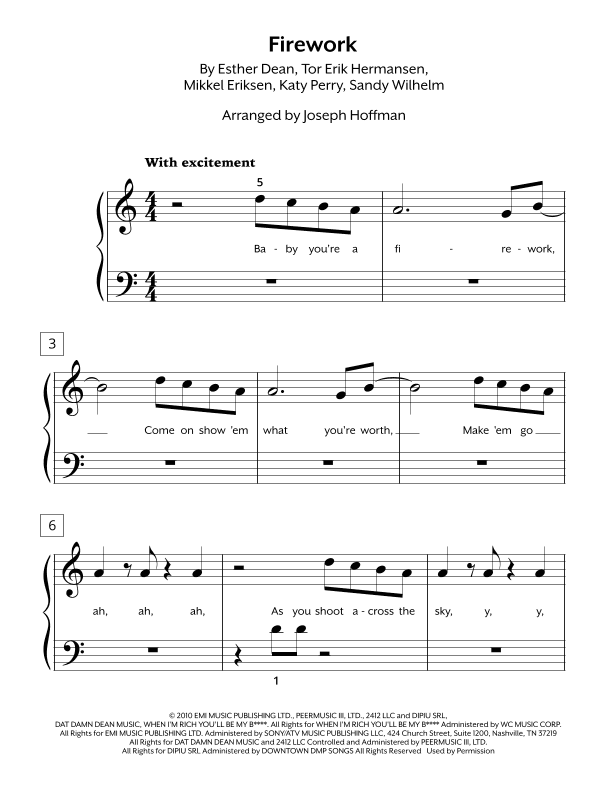 Firework (arr. Joseph Hoffman, Hoffman Academy - Easy Piano)