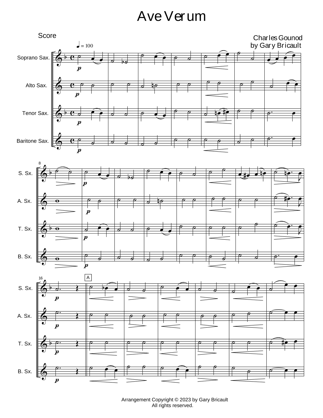Ave Verum Corpus (arr. Gary Bricault)