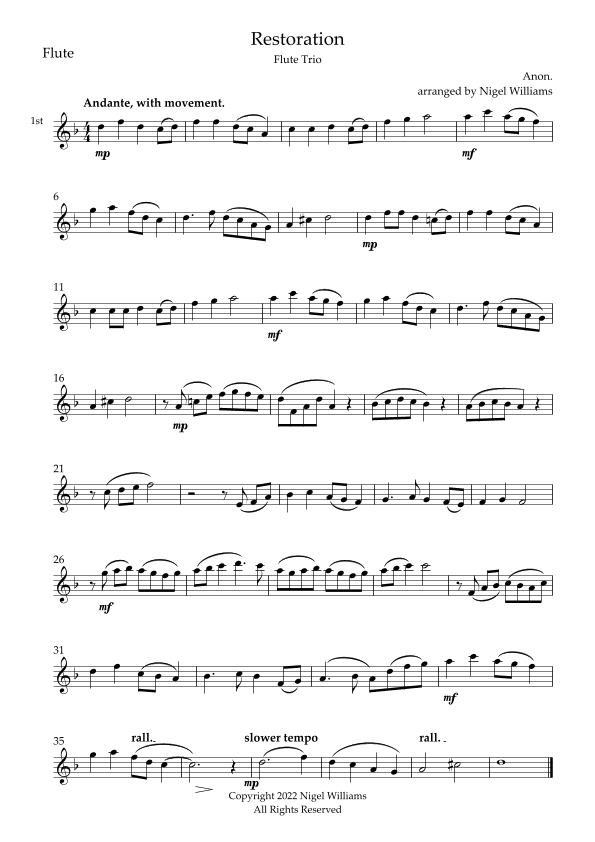 Restoration, for Flute Trio (arr. Nigel Williams)