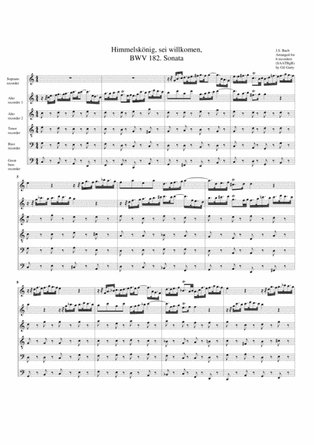 Sonata from Cantata BWV 182 (arrangement for 6 recorders) (arr. Gil Garty)