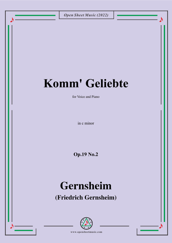 Gernsheim-Komm' Geliebte,Op.19 No.2,in c minor,for Voice and Piano (arr. OSM Press)