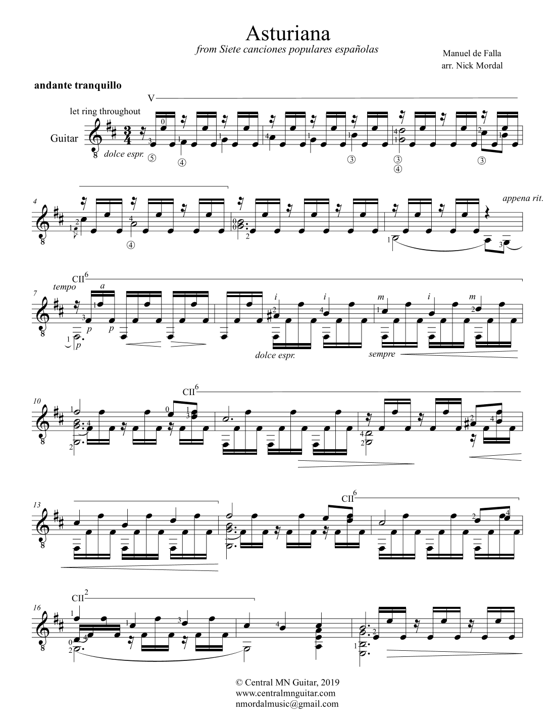 Asturiana - Siete canciones populares españolas (arr. Nick Mordal)