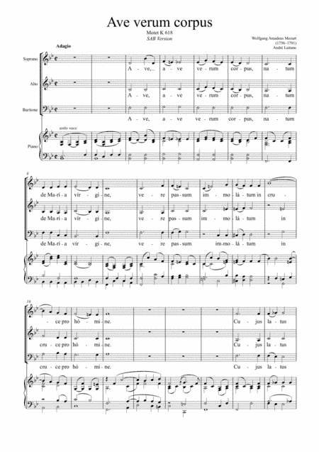 W.A Mozart - Ave Verum (SAB version, old singers, Score + Choir part) (arr. André Laitano)