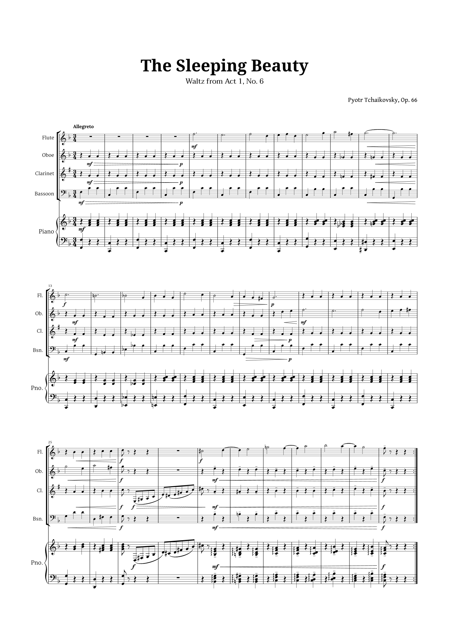 The Sleeping Beauty Waltz for Woodwind Quartet and Piano (arr. Langanho)
