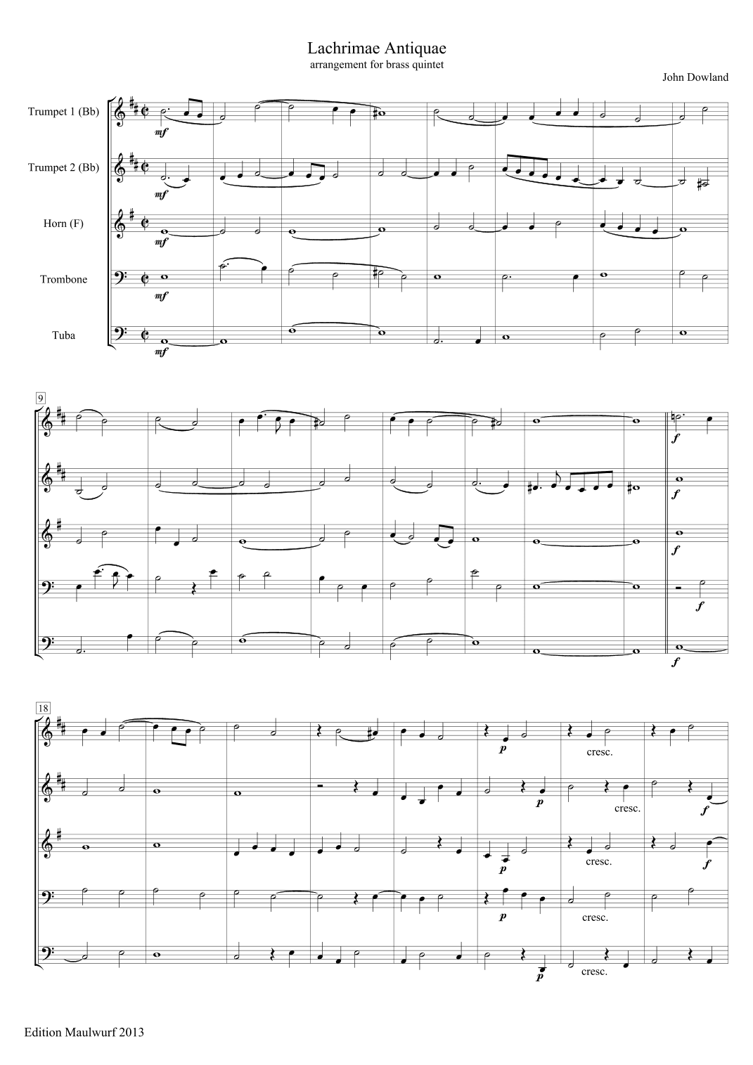 Lachrimae Antiquae (arr. Edition Maulwurf)