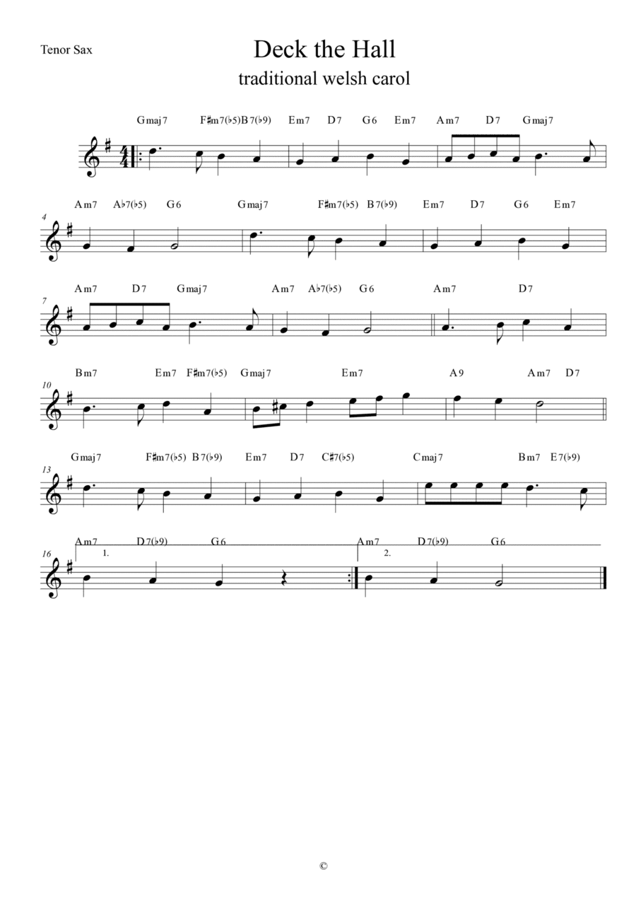 Deck The Halls - Jazz Version - for Tenor Sax (arr. Anderson Quevedo)