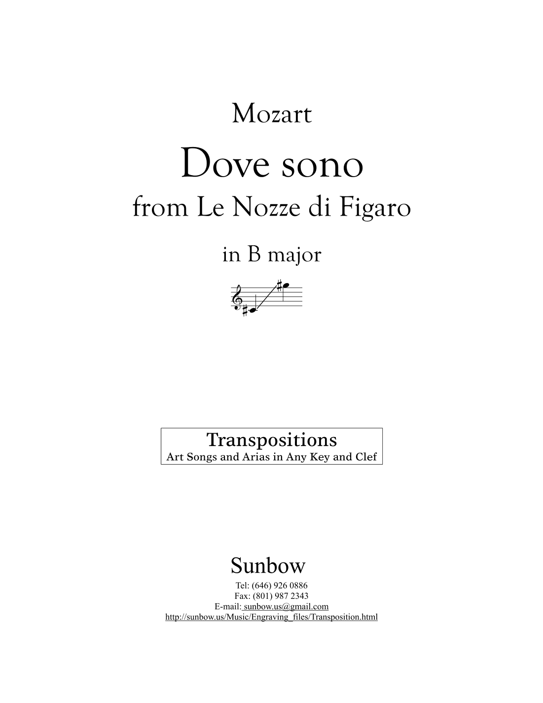 Mozart: Dove sono (transposed to B Major) (arr. Sunbow)