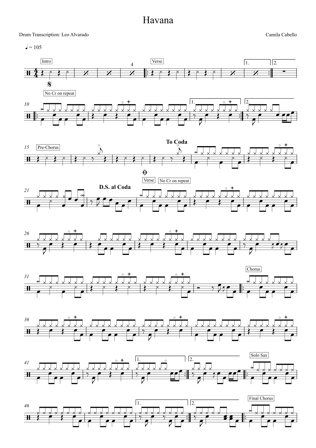 Havana (arr. Drum Transcription: Leo Alvarado)