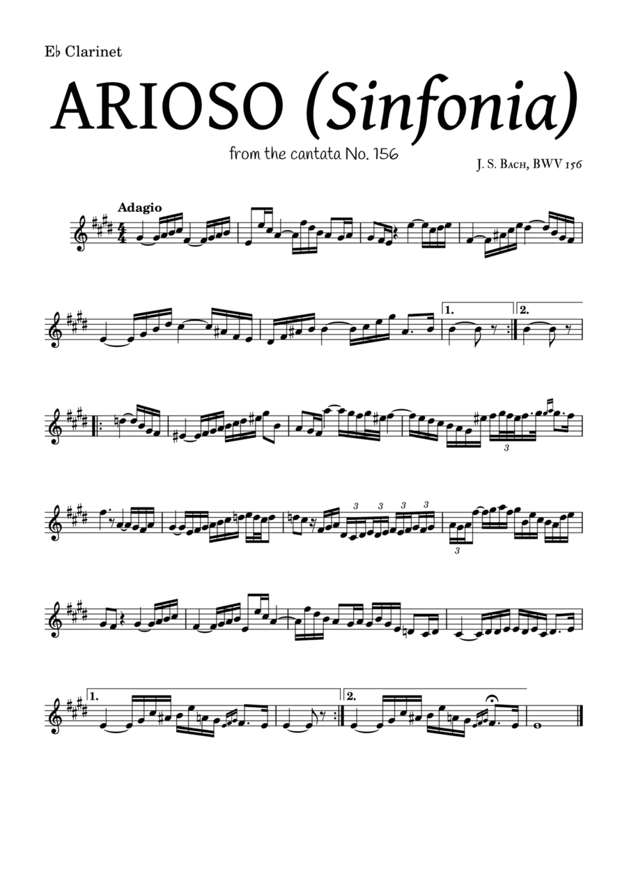ARIOSO, by J. S. Bach (sinfonia) - for E? Clarinet and accompaniment (arr. Leyandder Trustworthy)