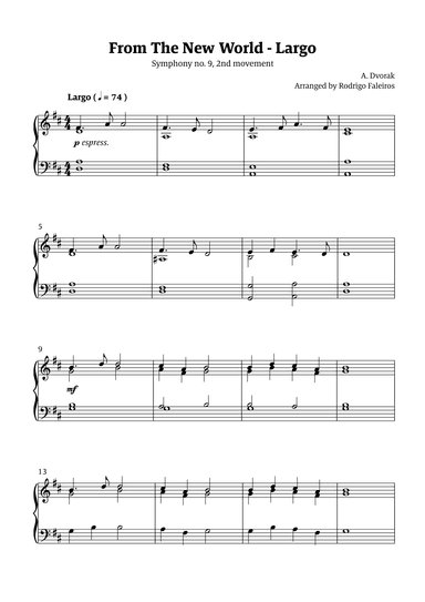 Largo (2nd movement of the Symphony no. 9 'From The New World') (arr. Rodrigo Faleiros)