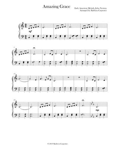 Amazing Grace (Intermediate Piano, Level 2B or 3A) (arr. Kathryn Carpenter)