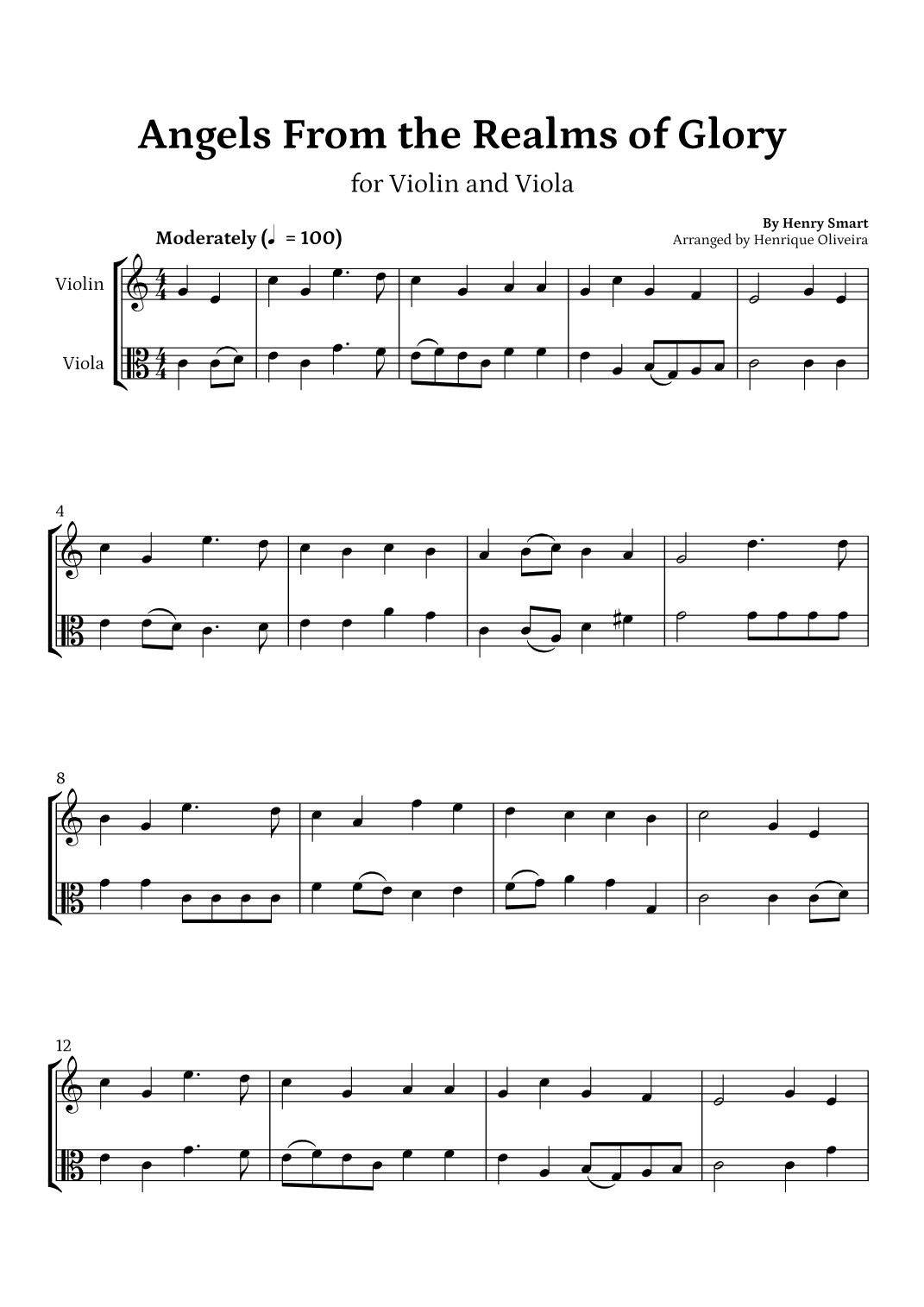 Angels from the Realms of Glory (Violin and Viola) - Christmas Carol (arr. Henrique Oliveira)