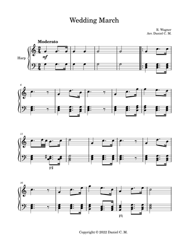 Wedding march by Wagner for harp (easy) (arr. Daniel C. M.)