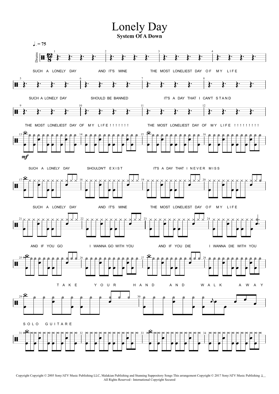 Lonely Day (arr. Cyril Mayer)