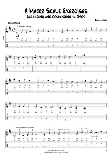 A Major Scale Exercises - Ascending and Descending in 3rds