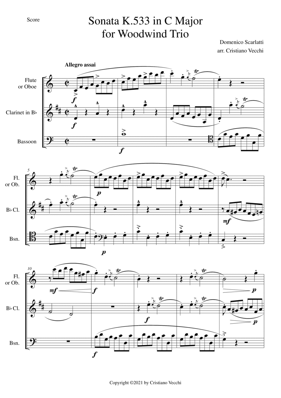 Sonata K.533 in C Major for Woodwind Trio (arr. Cristiano Vecchi)