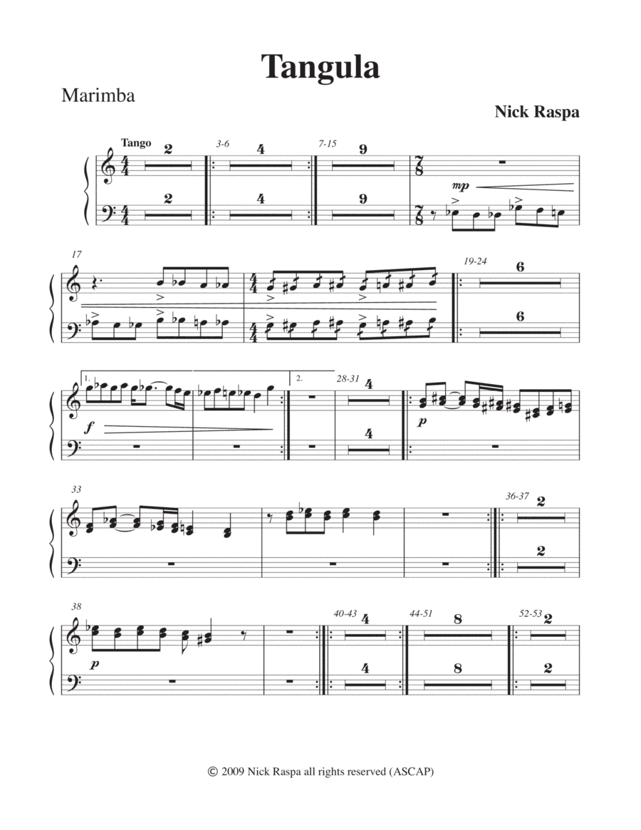 Tangula from Three Dances for Halloween - Marimba part