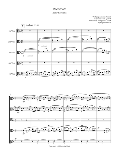 Recordare (from "Requiem") (F) (Viola Quintet) (arr. Regis Bookshar)