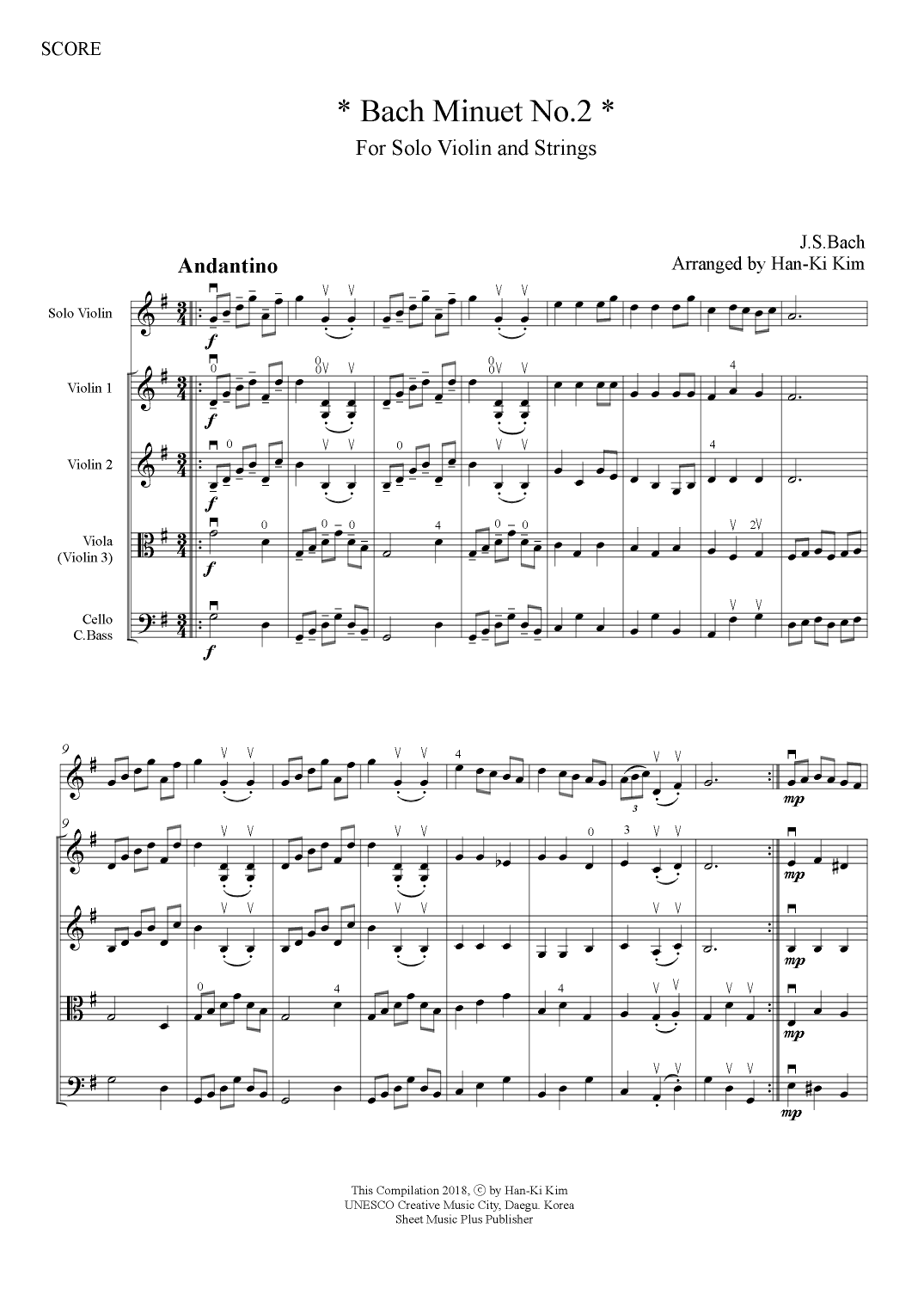 Bach Minuet No.2(For Solo Vn and Strings) (arr. Han-Ki Kim)