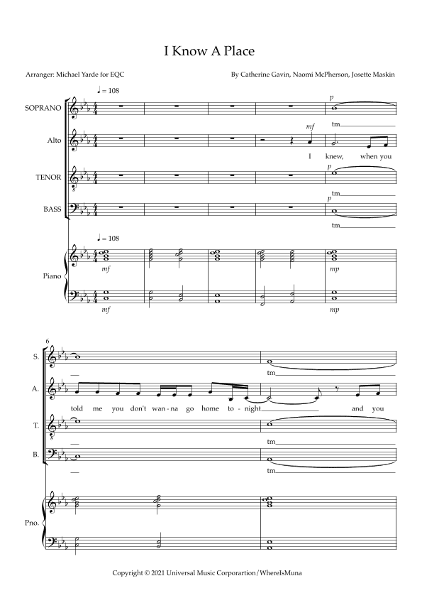 I Know A Place (arr. Michael Yarde)