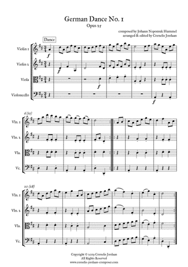 HUMMEL: German Dance No. 1, Opus 25, arranged for string quartet (arr. Cornelis Jordaan)