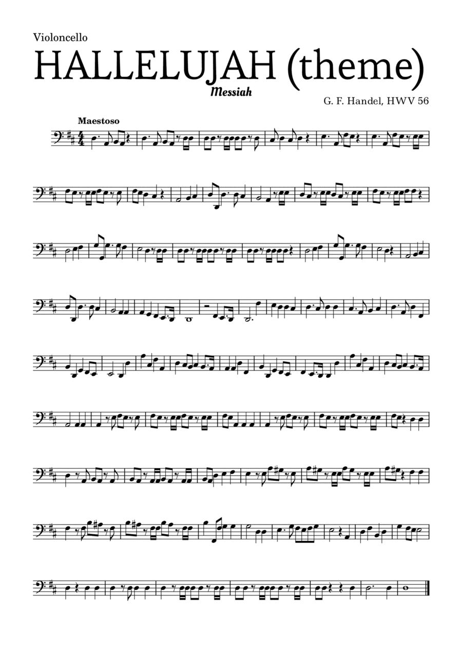 Aleluia (HALLELUJAH), of the Messiah - for Violoncello and accompaniment (arr. Leyandder Trustworthy)