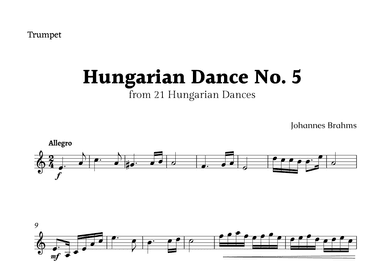 Hungarian Dance No. 5 by Brahms for Trumpet Solo (arr. Rika K.)