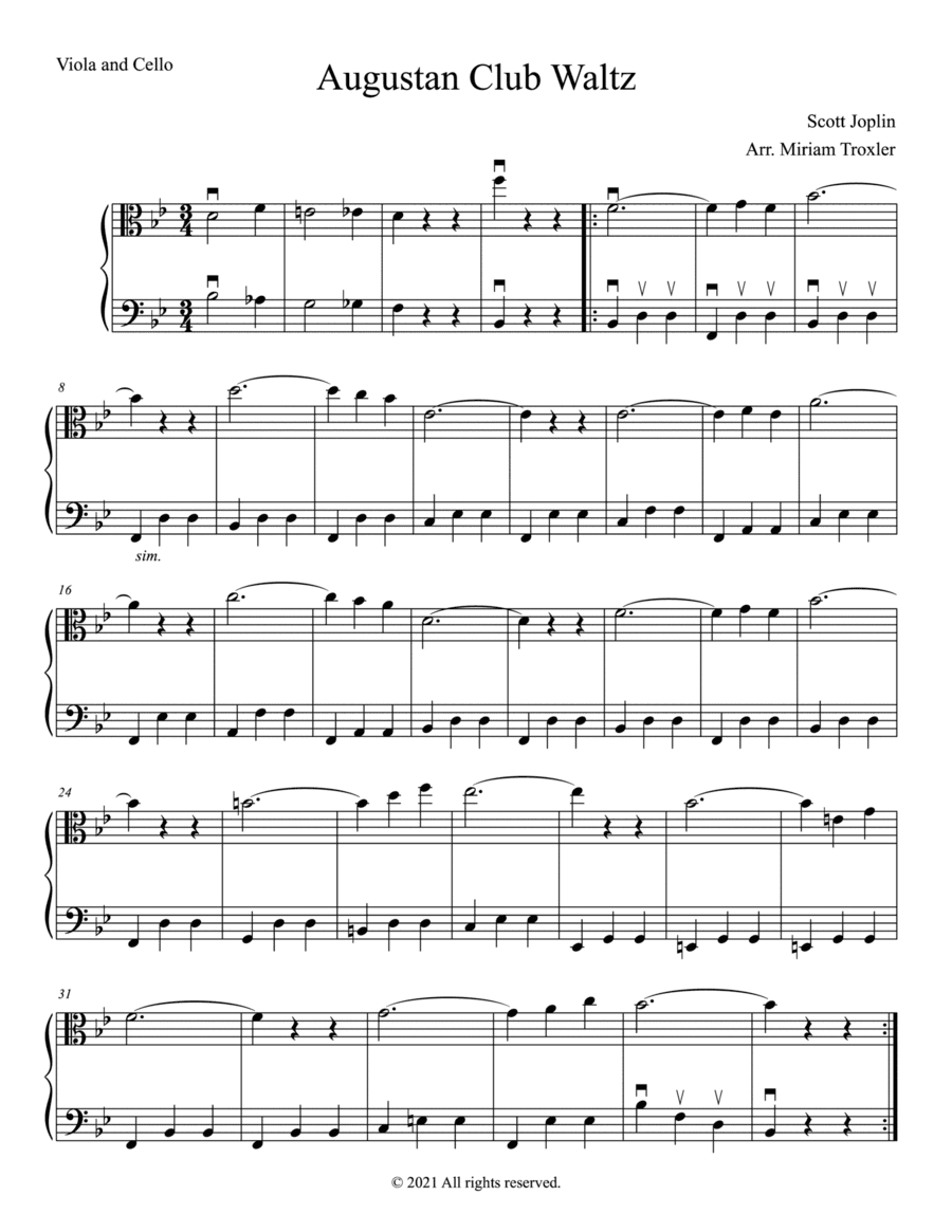 Scott Joplin Duets for Viola and Cello (arr. Miriam Troxler)