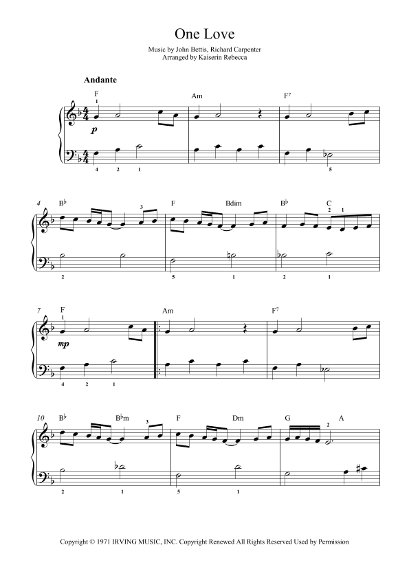 One Love (arr. Kaiserin Rebecca)