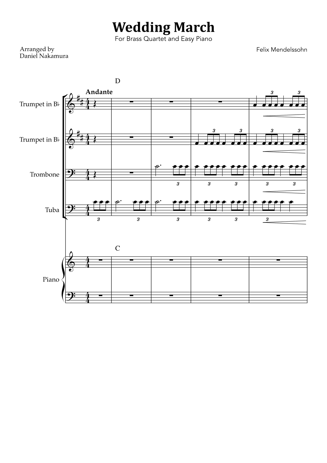 Wedding March (For Brass Quartet and Easy Piano) (arr. Daniel Nakamura)